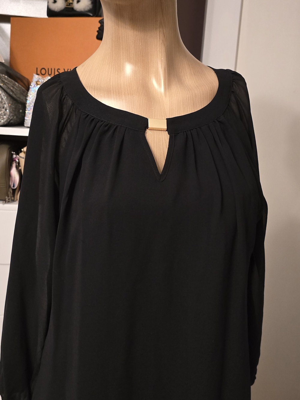 Calvin Klein Black Chiffon-Look Top Fully Lined Sz S